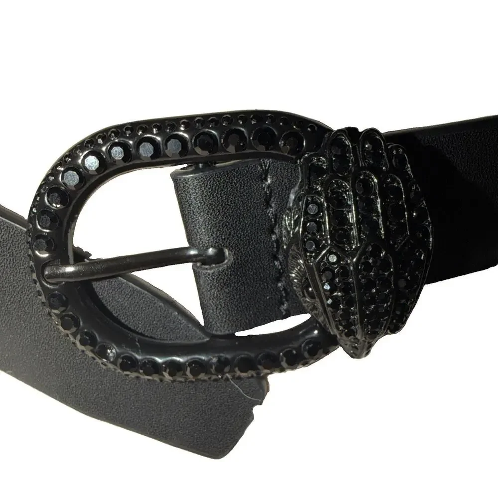 NWT Kurt Geiger London Women's Smooth Black Crystal Belt Eagle Medium/Large